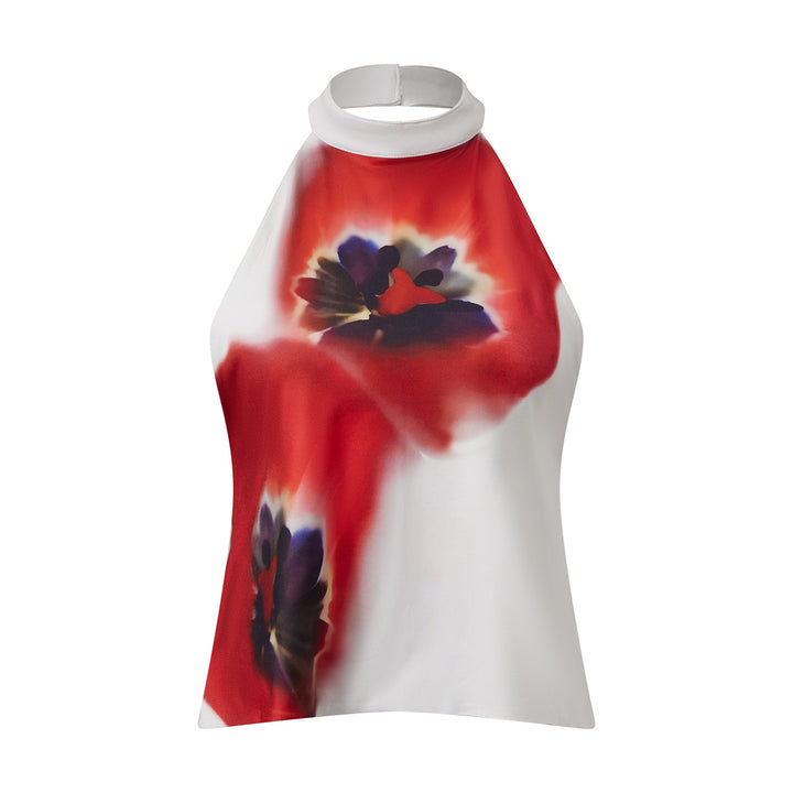Damer halterneck top med blomstrende design Skovae