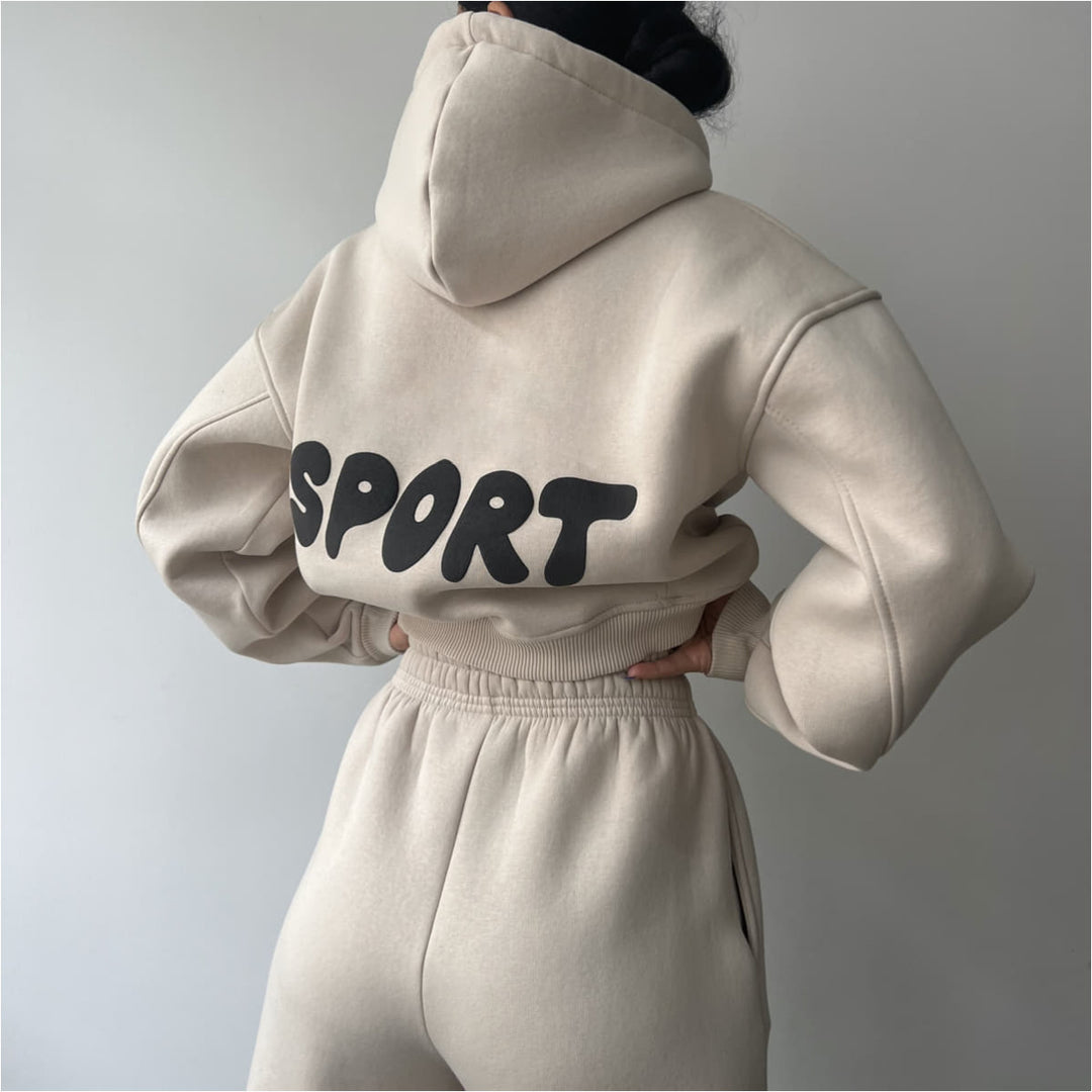 Kvinders sporty cropped hoodie og sæt med sweatpants Skovae