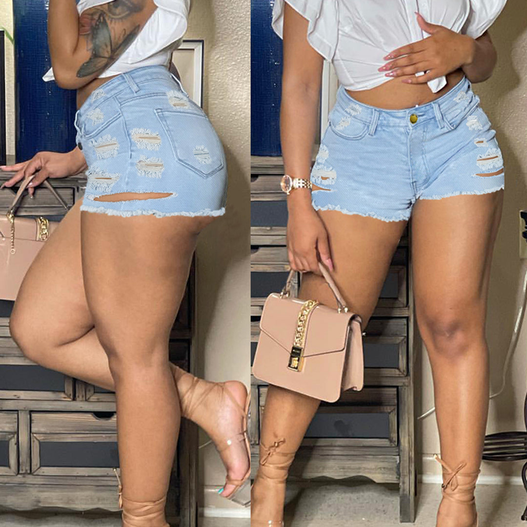Dame ødelagte denim shorts med frynset kant og stilfulde revnedetaljer Stilla