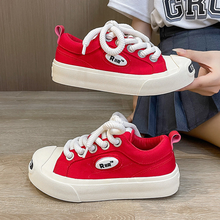 Dame Bekvemme Fritidssneakers i casual Canvas-stil med tykk sål og robuste snørebånd Stilla
