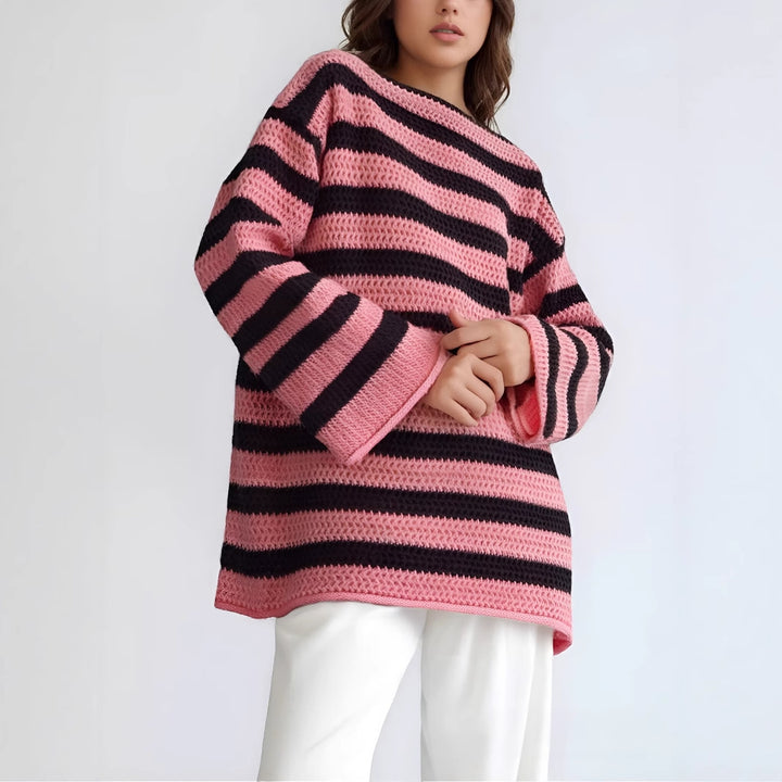 Kvinders strikket oversized sweater med bred stribemønster Stilla