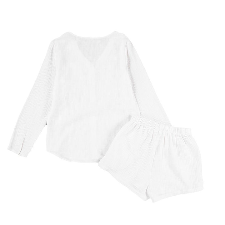 Damepyjamas sæt med langærmet bluse og shorts i let stof Stilla