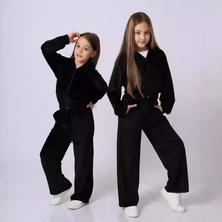 Kvinders Velour Sweat Suit med Hætte og Elastisk Livlinje Skovae