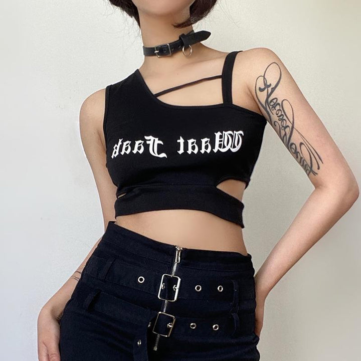 Dame Crop-Top med kreativt cut-out-design og sporty påskrift Stilla