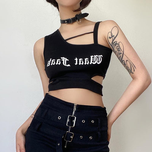 Dame Crop-Top med kreativt cut-out-design og sporty påskrift Stilla