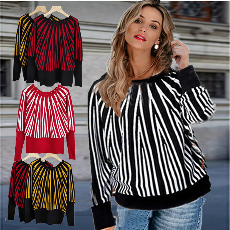 Dame Designer Strik Sweater med Asymmetrisk Linjemønster Stilla