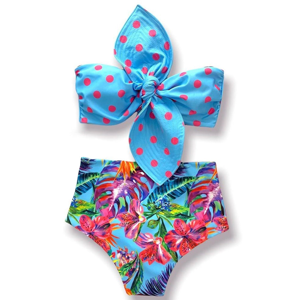 Dame Bikini-sæt med legende prikkedesign og højt skåret trusse Stilla