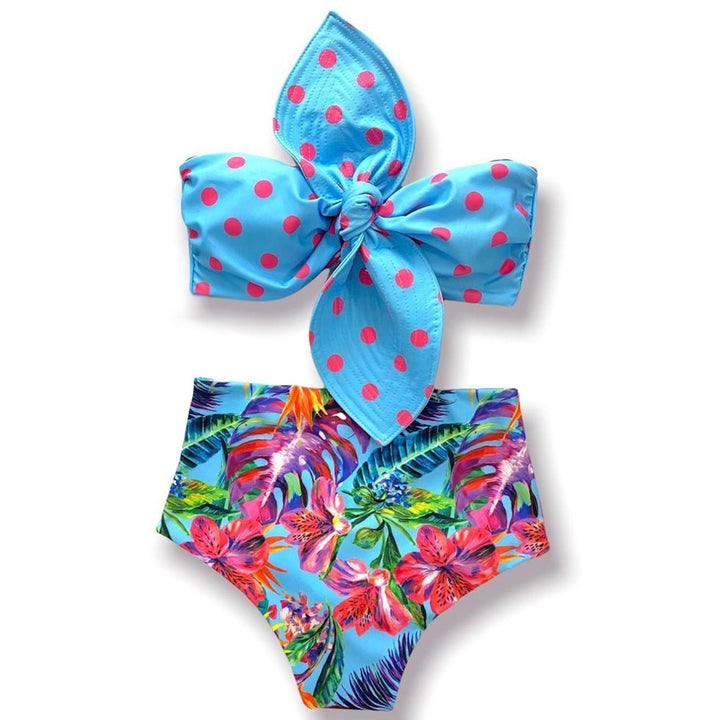 Dame Bikini-sæt med legende prikkedesign og højt skåret trusse Stilla