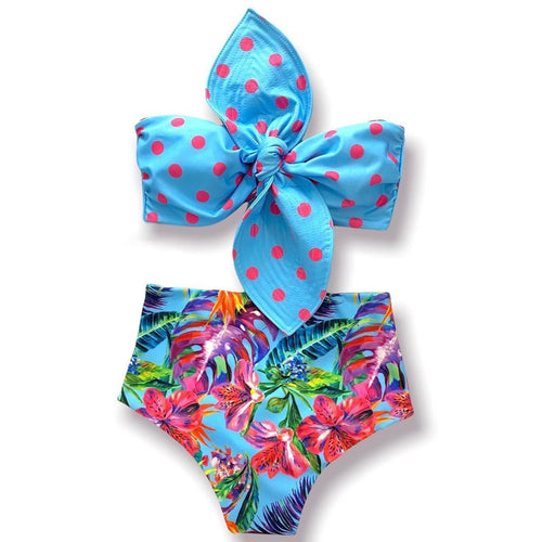 Dame Bikini-sæt med legende prikkedesign og højt skåret trusse Stilla