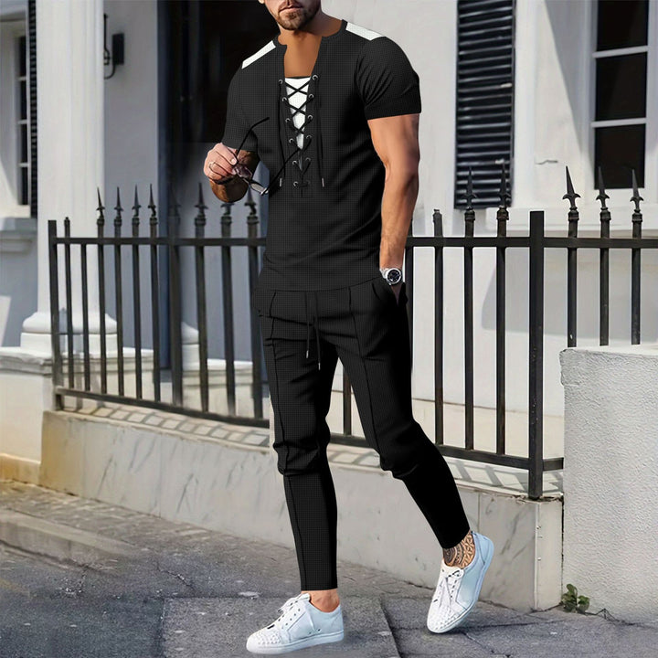 Herrer afslappet Lace-Up T-Shirt med moderne snit og kropsnær pasform Stilla