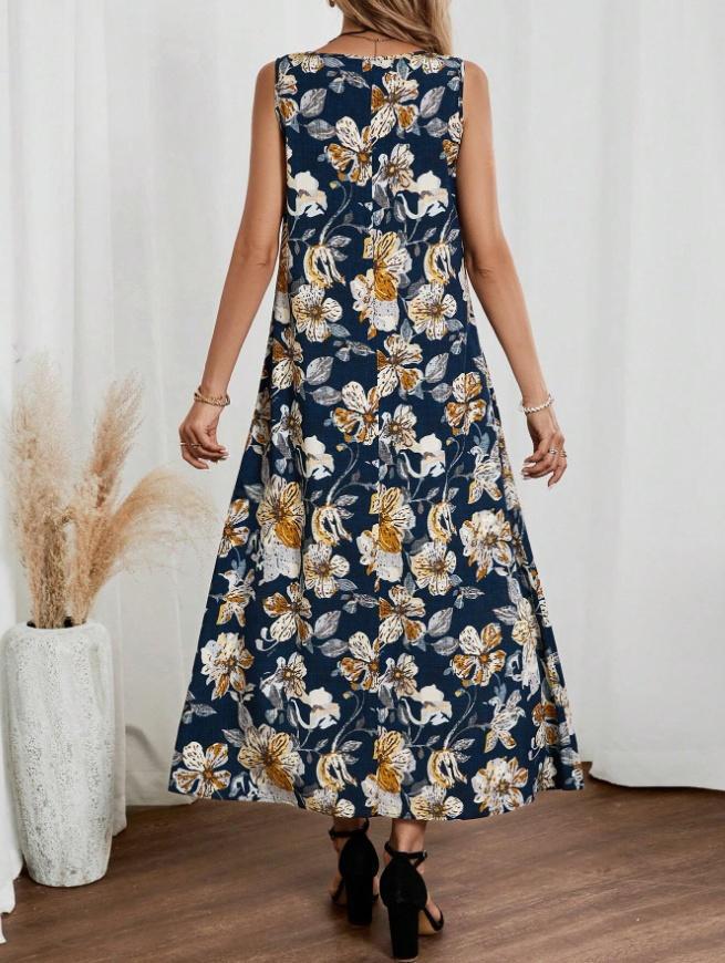 Dame Langt Sommerkjole med blomsterprint og elegant snit Skovae