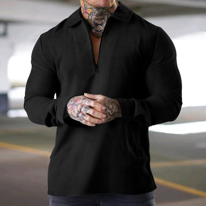 Herre langærmet poloshirt med halv lynlås og struktureret design Stilla