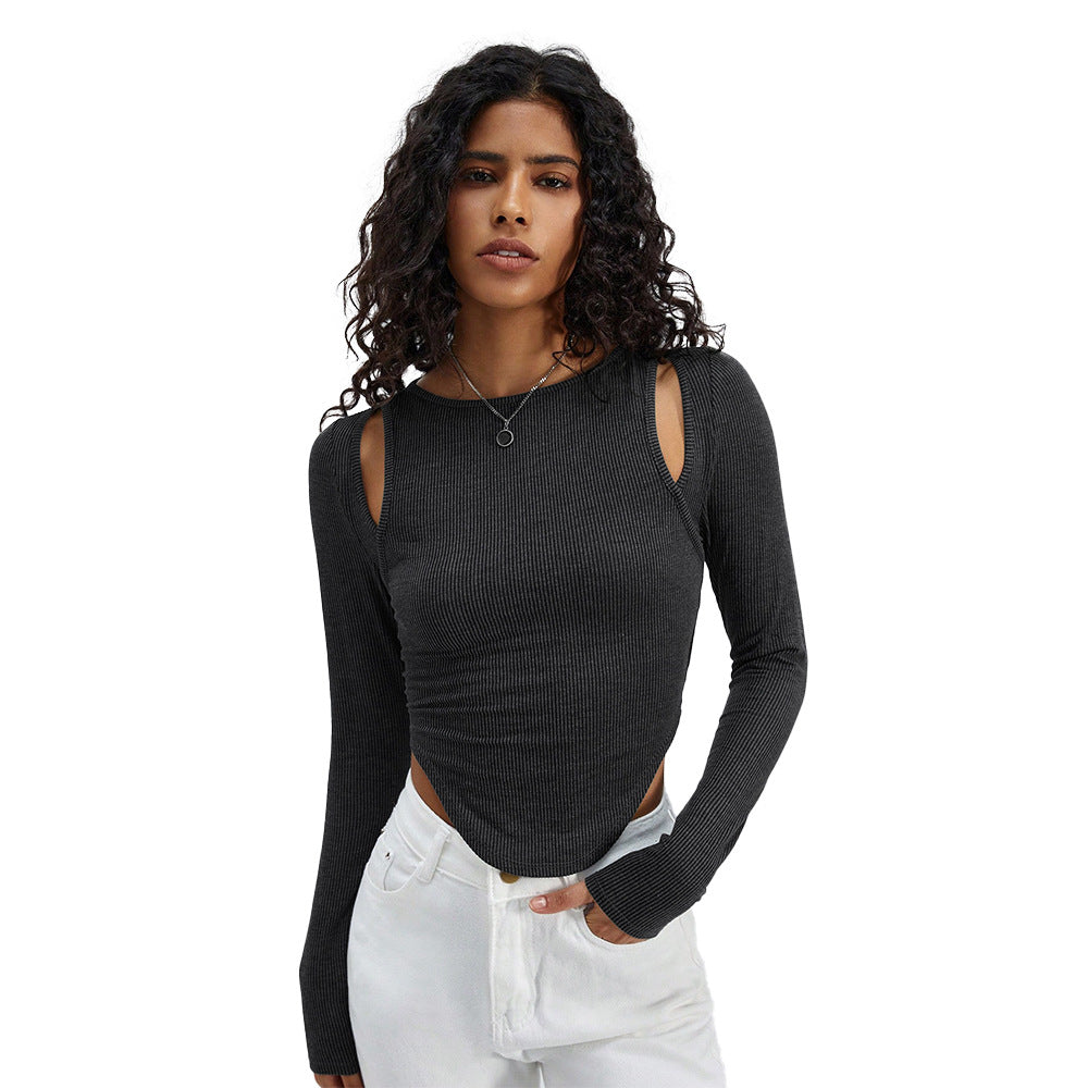 Kvinders langærmet crop top med diskret udskæring Stilla
