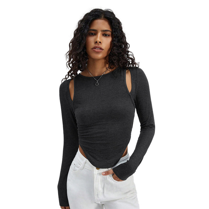 Kvinders langærmet crop top med diskret udskæring Stilla