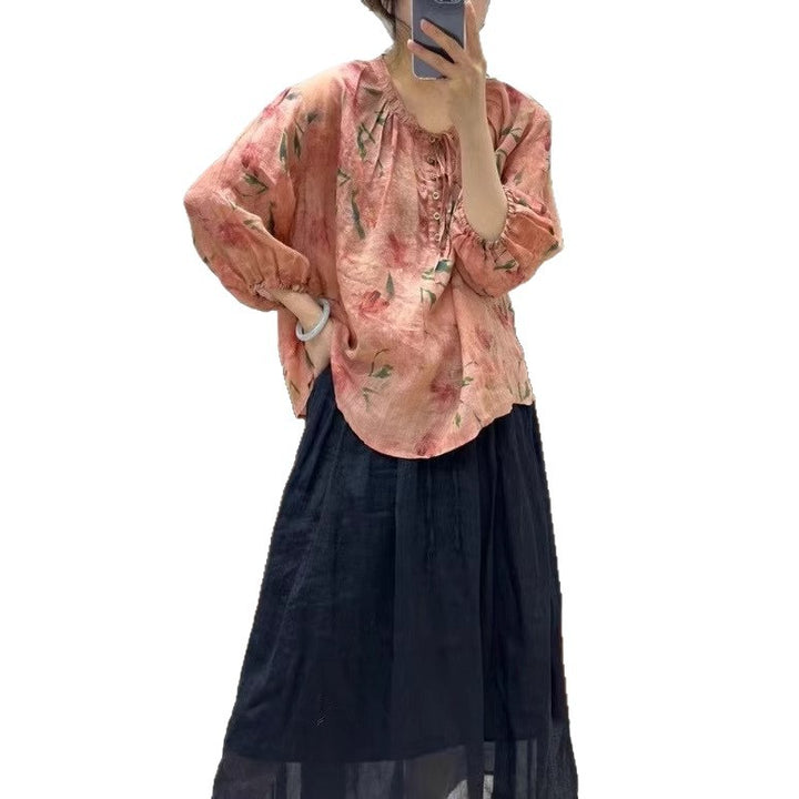 Femme Floral Print Let Knap-Bluse Stilla