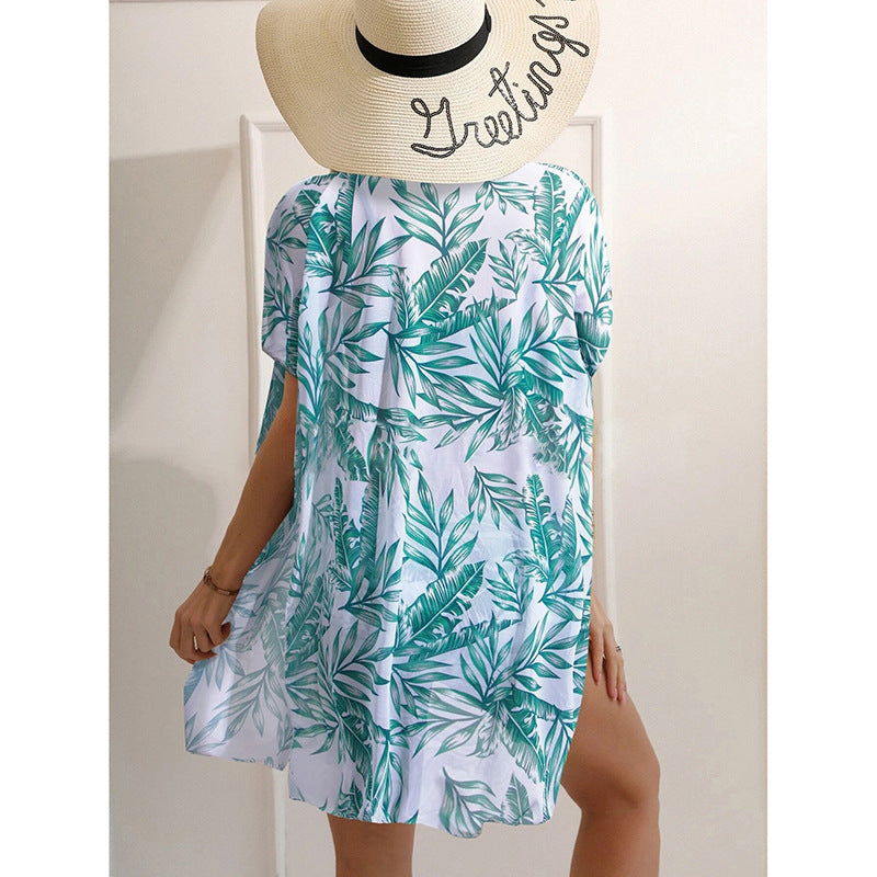Dame Højskåret Bikini med elegant Scalloped-top og blomster Cover-Up Skovae