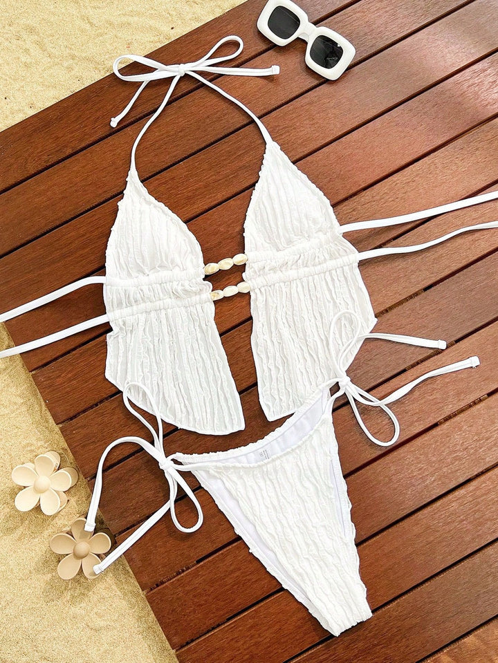 Dame bikini-sæt med moderne rynkedesign og justerbare bindebånd Skovae