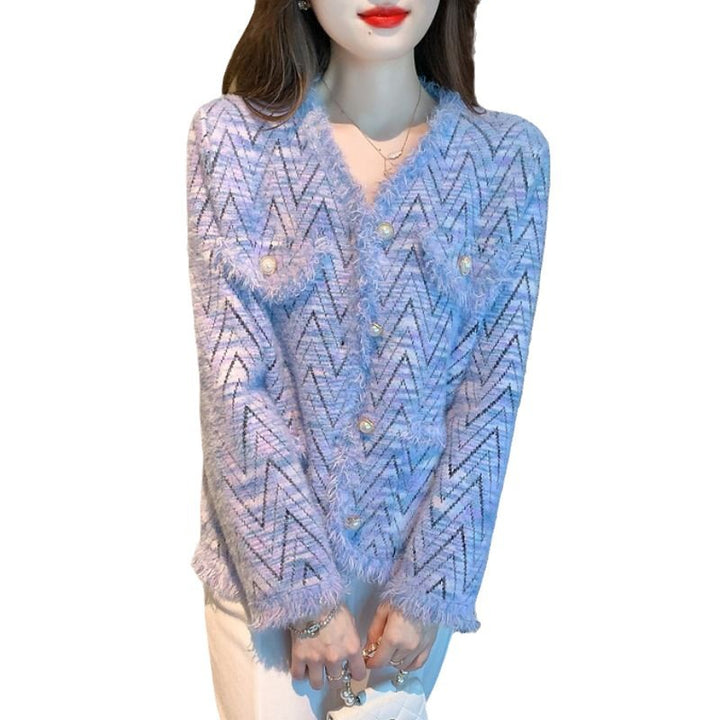 Kvinders fashionable cardigan med chic zigzag mønster og elegante knapdetaljer Stilla