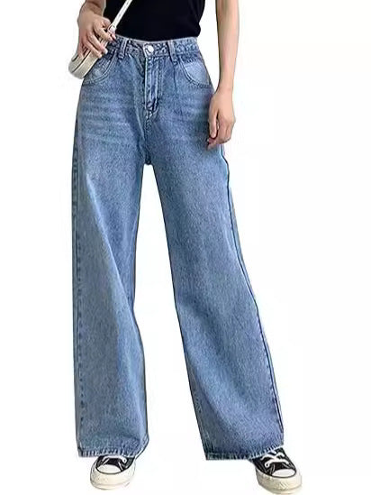 Dame brede høj talje jeans med komfortabel pasform og afslappet stil Skovae