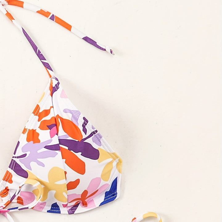 Dame Triangel-Bikini med justerbare snore og glad blomsterdesign Skovae