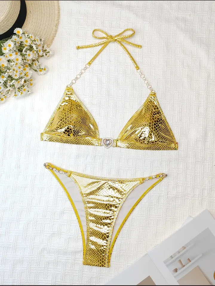 Dame Triangle Kæde-Detail Bikini Sæt Stilla