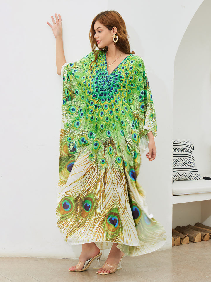 Dame Strandkaftan med blomsterdesign og luftig snit Stilla