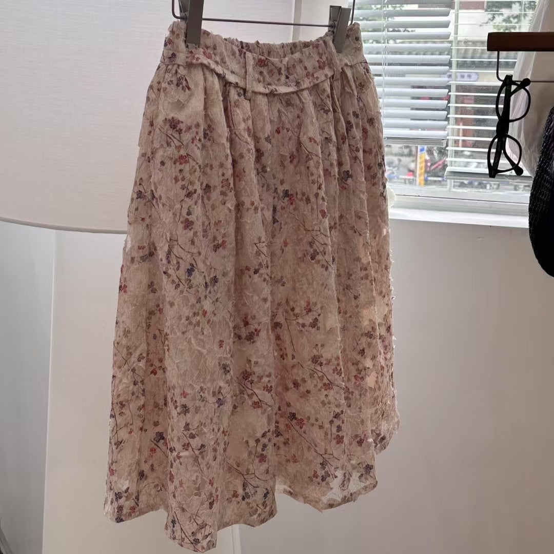 Dame Floral Print Plisseret Midi Nederdel Stilla