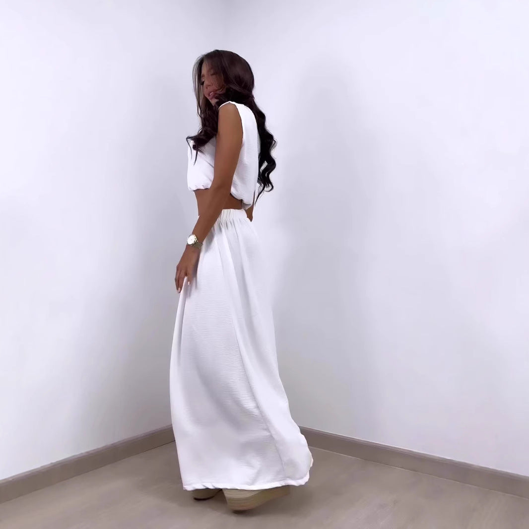 Dame Fald Maxi Nederdel og Crop Top Sæt Stilla