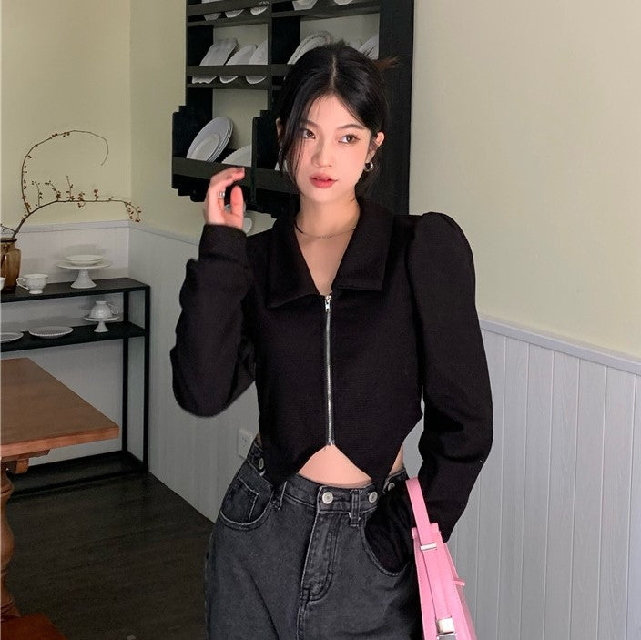 Damer mode cropped sweatshirt jakke med voluminøse ærmer Stilla