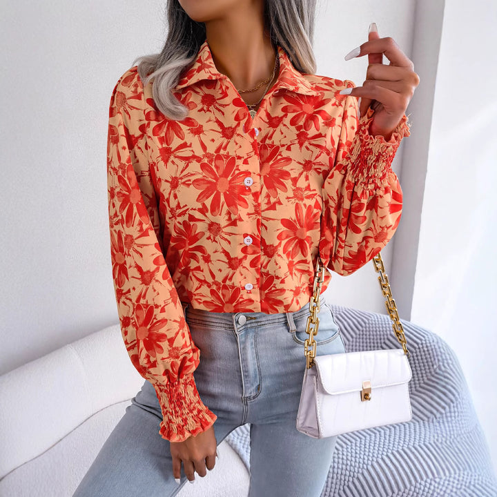 Damebluse med florale prints og elastiske kanter Stilla