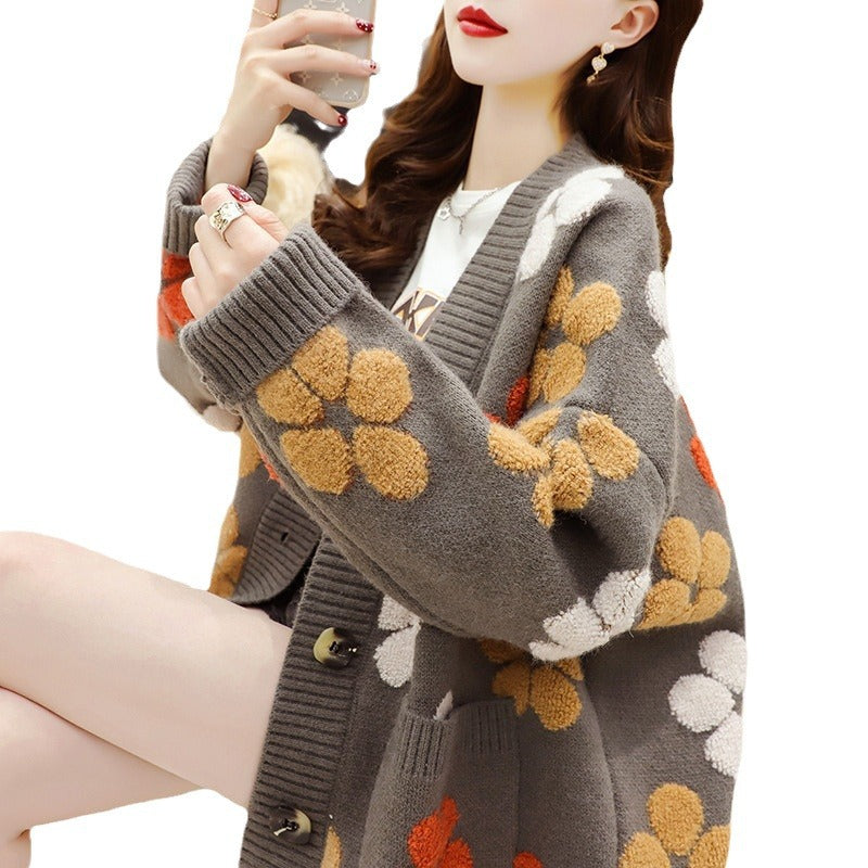 Femme Floral Mønster Oversize Strikpullover Stilla