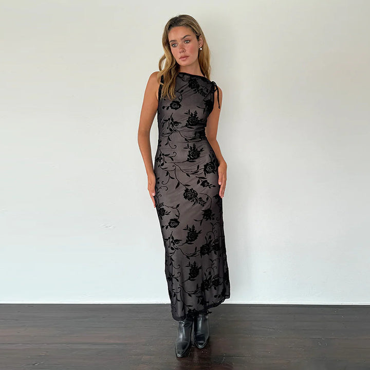 Dame Elegant spidse maxikjole med blomsterdesign Skovae