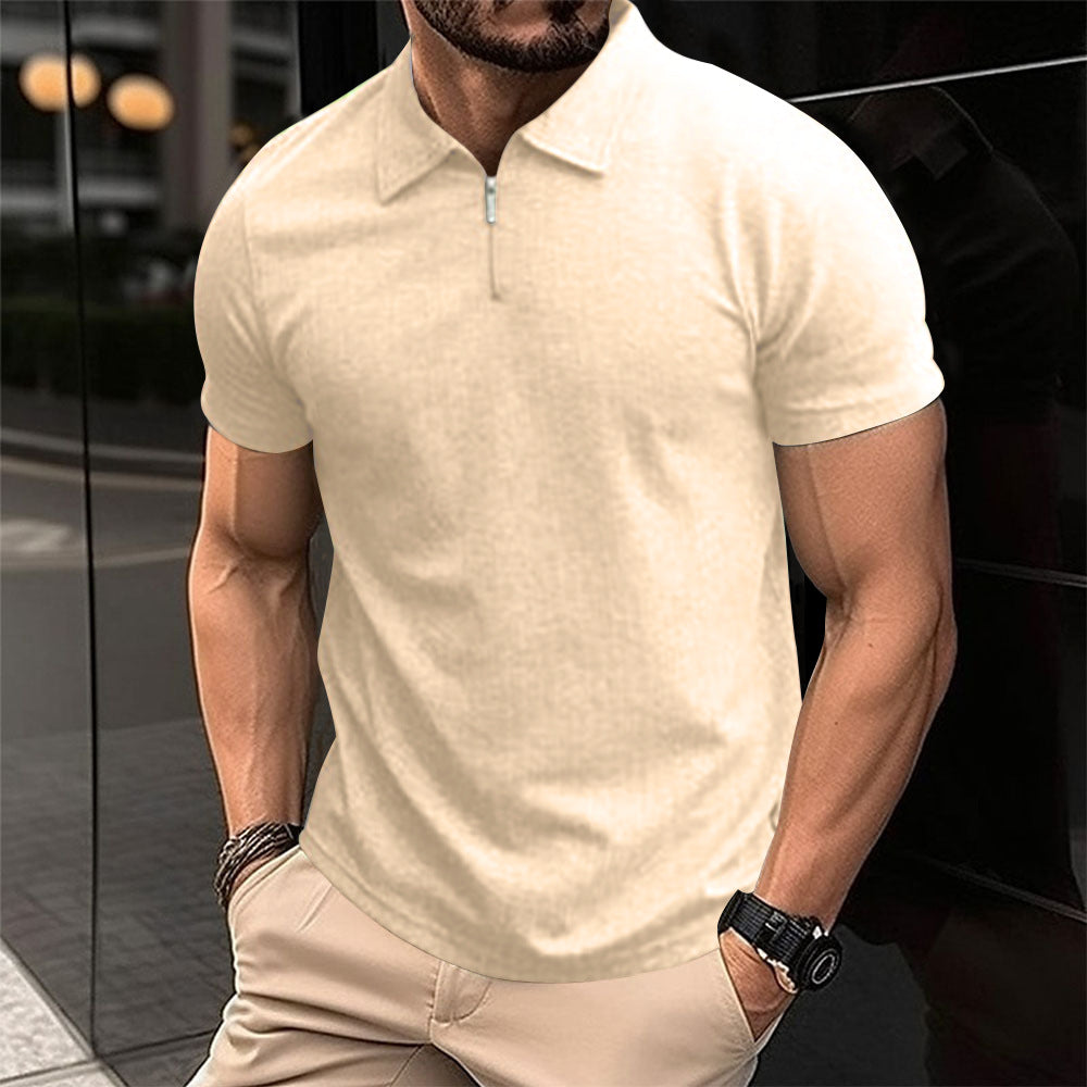 Herrer Poloshirt med moderne lynlås og struktureret stof Stilla