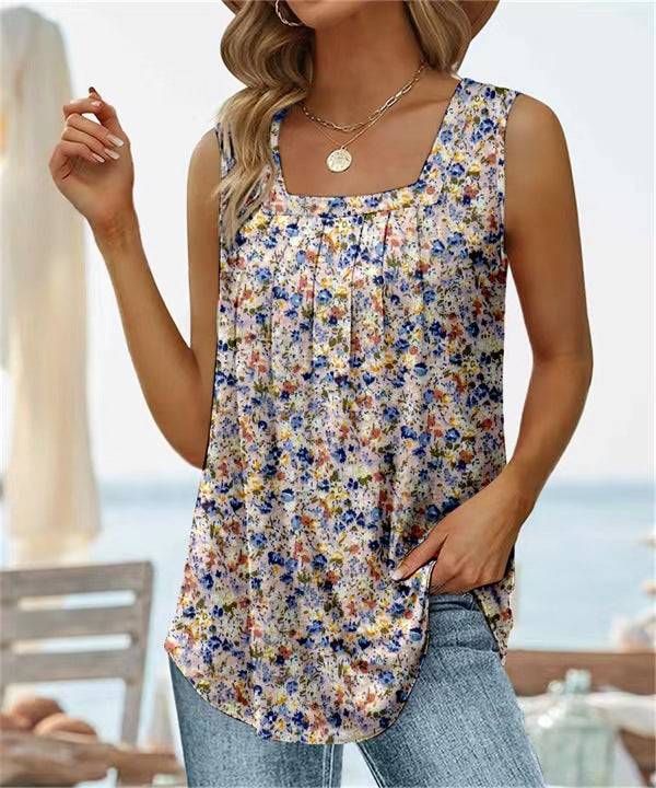 Dame afslappet top med feminine mønstre og asymmetrisk søm Stilla