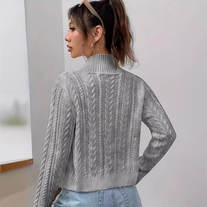 Kvinders cardigan med høj hals design og stilfuld lynlås Stilla