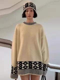 Kvinders strikket oversized trøje med slående mønster Stilla