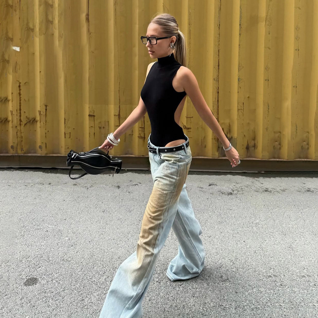 Dame brede jeans med unik vintage-vask Skovae
