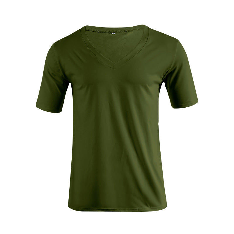 Herren nan V-hals T-shirt i fin jersey med smal silhuet og flade sømme Skovae