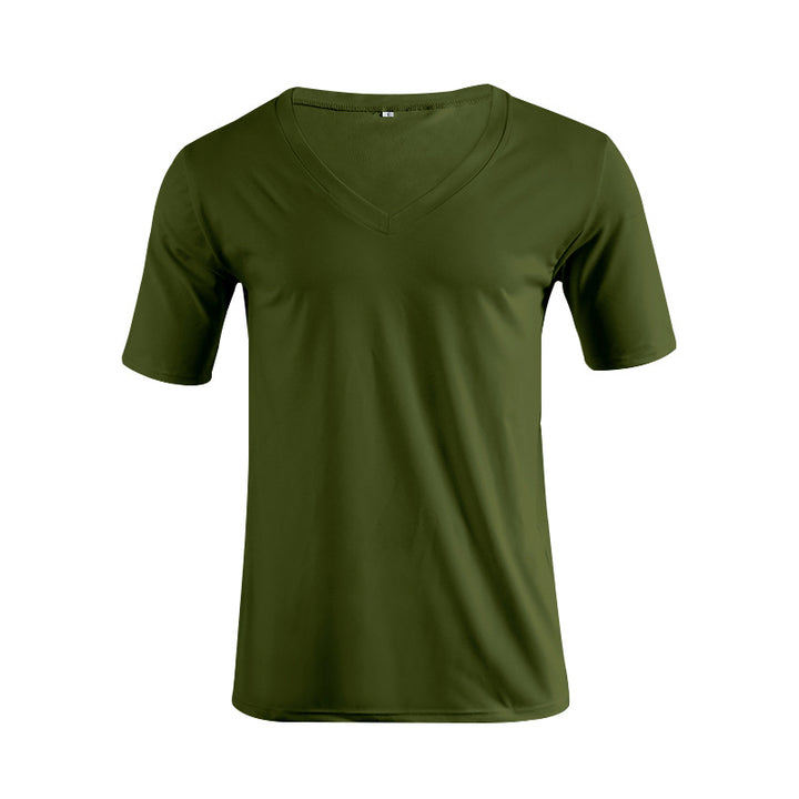 Herren nan V-hals T-shirt i fin jersey med smal silhuet og flade sømme Skovae