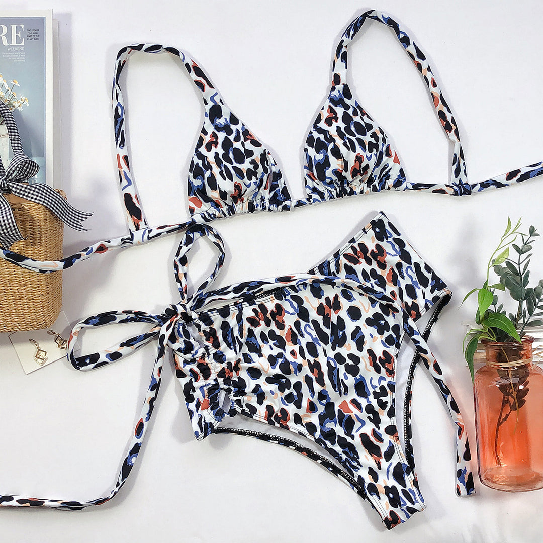 Dame Triangel-Bikini med høj talje og moderne indpakningsbånd Skovae