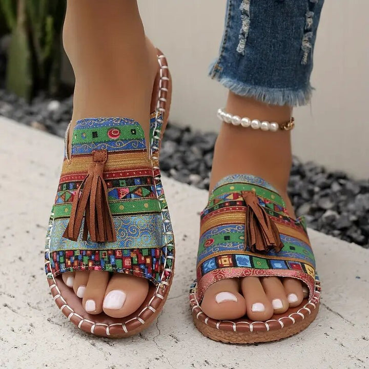 Dame retro-stil slippers med kunstnerisk kvast-design Stilla