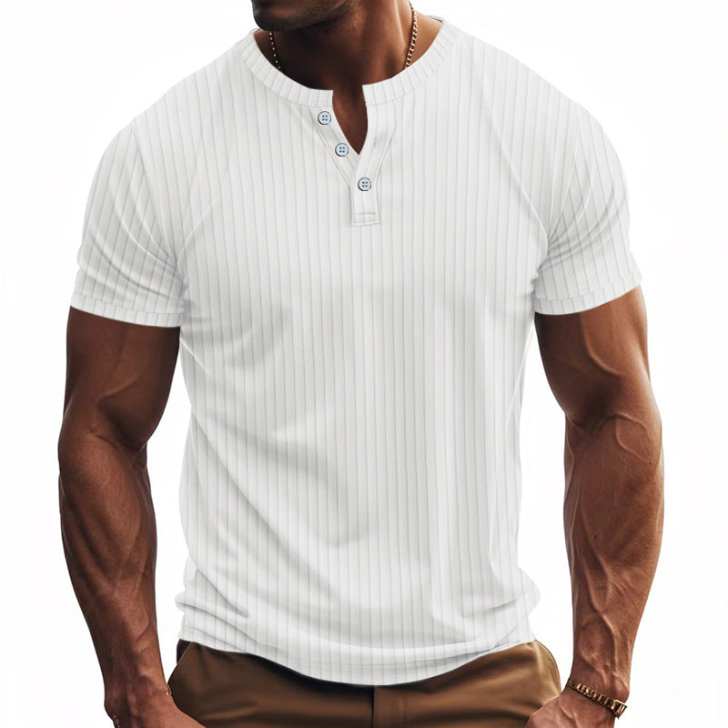 Herrer Kortærmet Henley T-shirt med struktureret stribemønster og stilfulde knapper Stilla