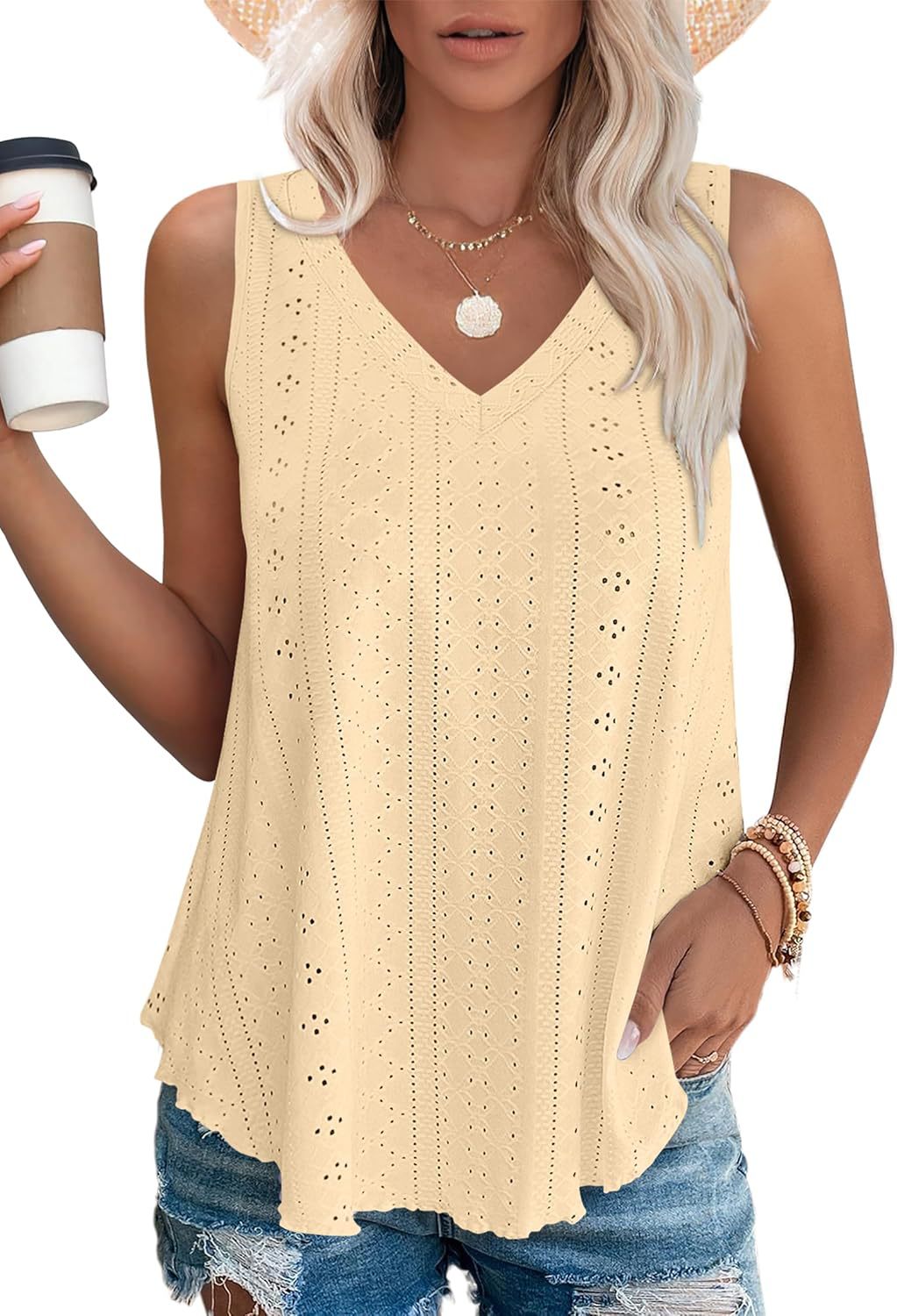 Kvinder Eyelet Design ærmeløs Top Stilla