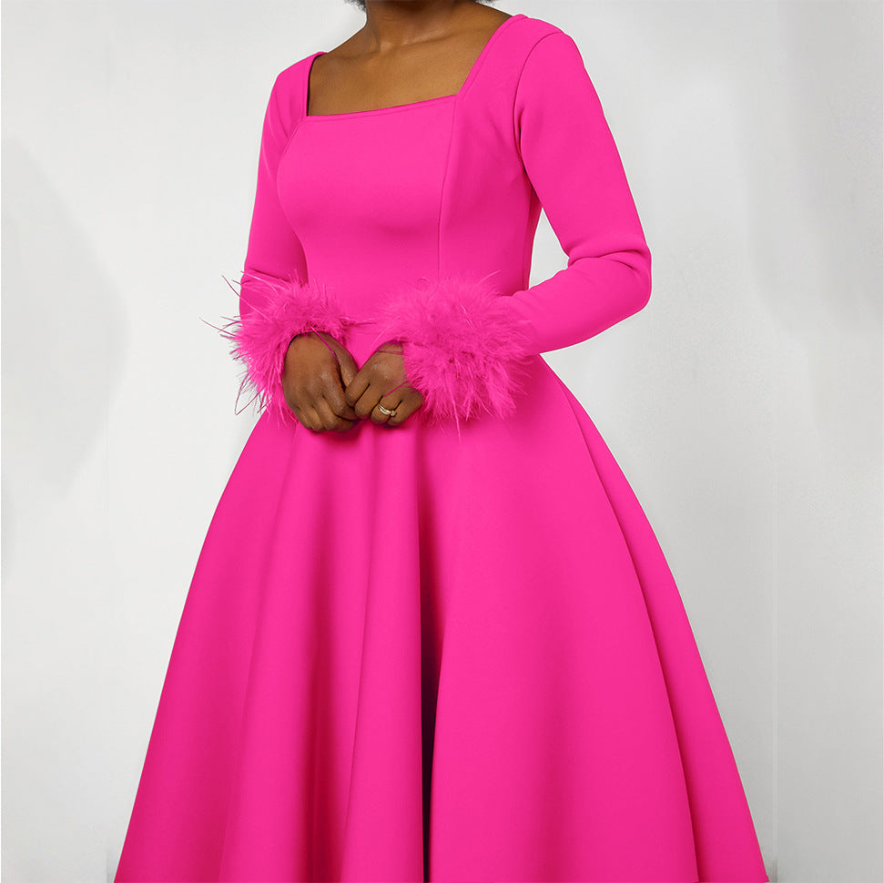 Dame Elegant skåret kjole med lange ærmer og glamourøse detaljer Stilla