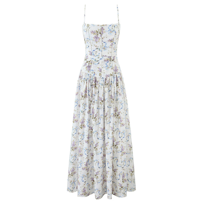 Dame Midi-kjole med floral vintage-design og justerbare spaghetti-stropper Stilla