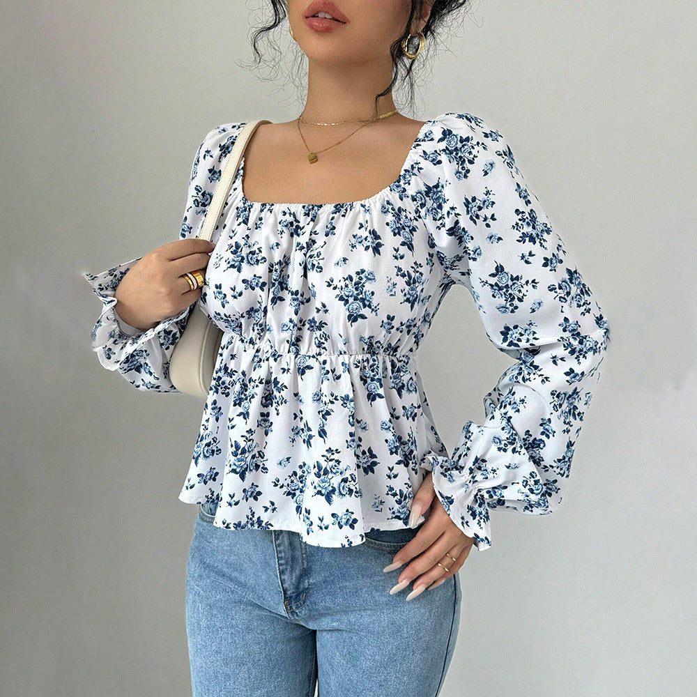 Kvinders bluse med blomsterdesign og voluminøse ærmer Stilla