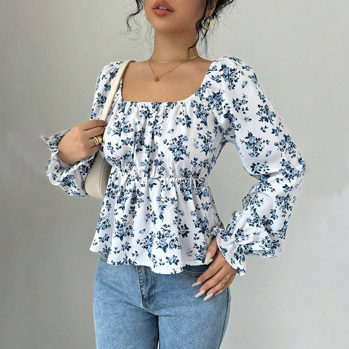 Kvinders bluse med blomsterdesign og voluminøse ærmer Stilla