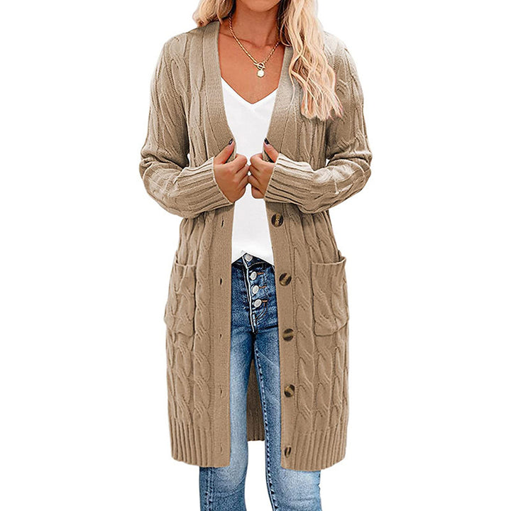 Kvindernes chunky strikket cardigan med lomme og knaplukning Stilla