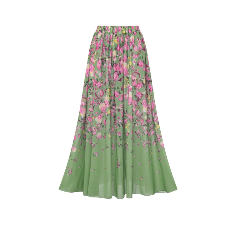Dame bikinisæt med floralt snit og elegant maxiskørt Skovae