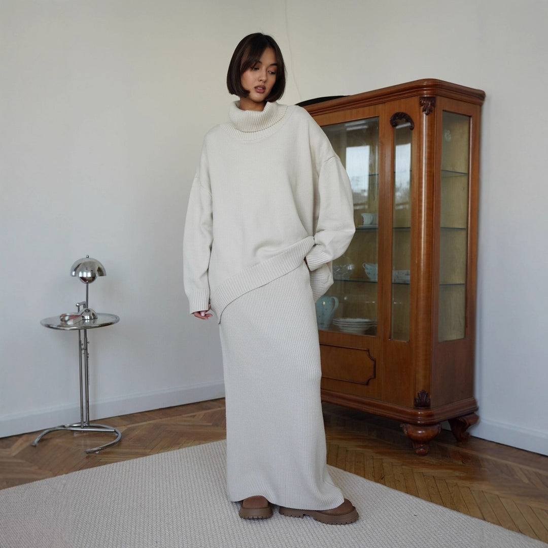 Kvinders strikket crop sweater og maxi nederdel sæt Stilla